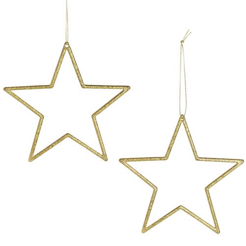 Floristik24 Estrelas decorativas para pendurar decorações de árvores douradas Ø12cm 12 unidades