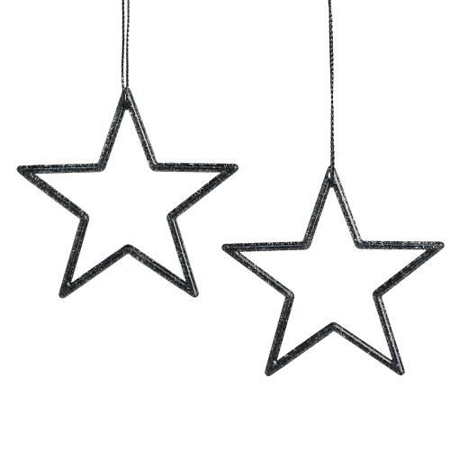 Floristik24 Estrelas decorativas para pendurar glitter preto Ø7,5cm 40 un