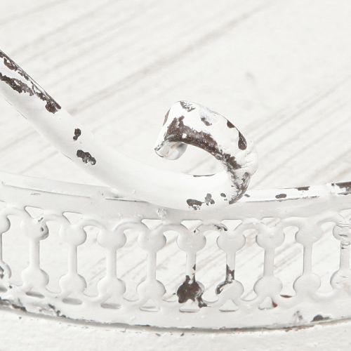Floristik24 Bandeja decorativa metal alça branca shabby chic Ø20cm Alt.8cm