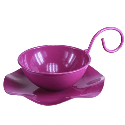 Xícara decorativa de metal em prato roxo Ø11,5cm Alt.8cm 2 unidades