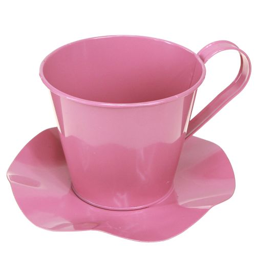 Xícara de chá decorativa de metal com prato rosa Ø12 Alt.10cm 8 un