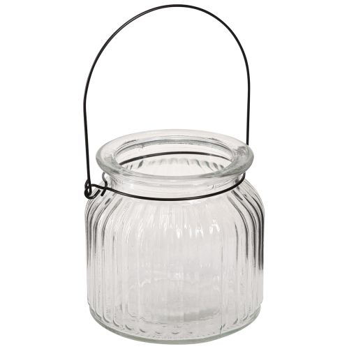 Floristik24 Vaso decorativo com alça de lanterna de vidro retrô Ø10cm Alt.10cm 2 unidades