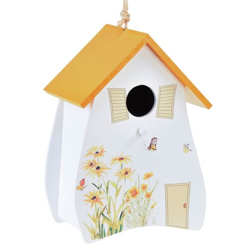 Casa de passarinho decorativa para pendurar branco amarelo verão Alt.21cm 2 unidades