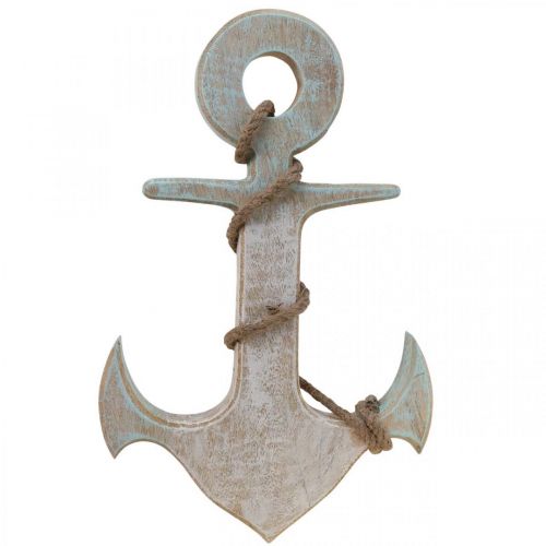 Itens Anchor Deco Madeira Maritime Deco Branco Azul 24,5cm x 14,5cm