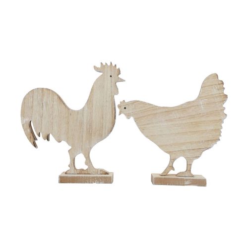 Floristik24 Frango decorativo decoração de Páscoa decoração de mesa de madeira 14,5 cm conjunto de 2