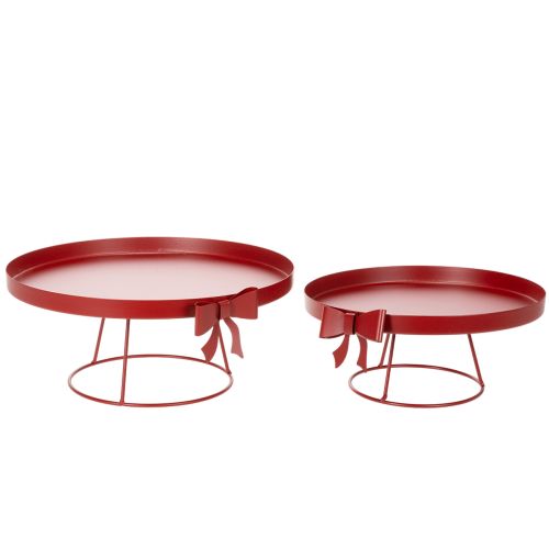 Itens Bandeja decorativa com suporte e laço de metal, 30 cm, conjunto de 2 peças