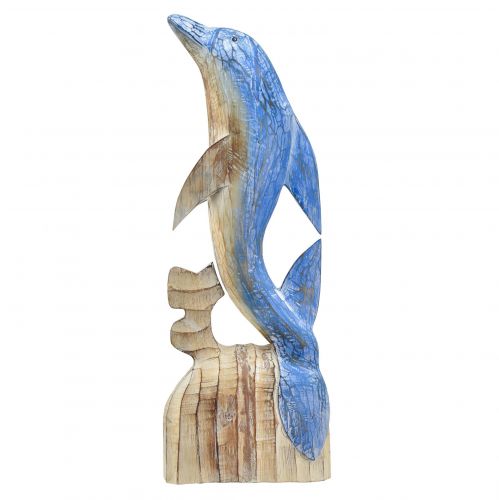 Itens Figura de golfinho decoração marítima em madeira esculpida à mão azul Alt.59cm