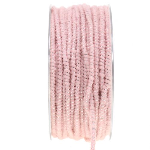 Fio de pavio glamour rosa / prata com arame 33m