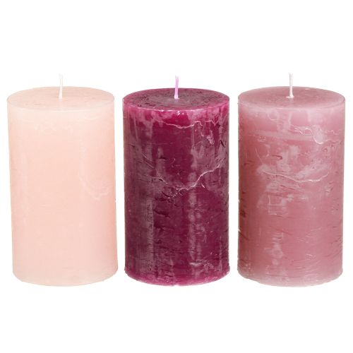 Velas pilar lisas 3 cores Berry 60×100mm 12 un