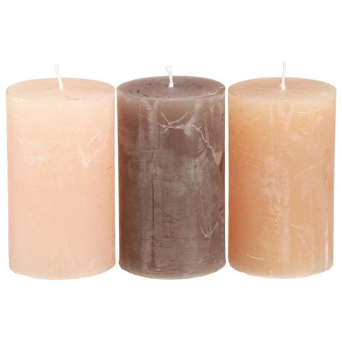 Floristik24 Velas pilar sólidas 3 cores castanho 60×100mm 12 un