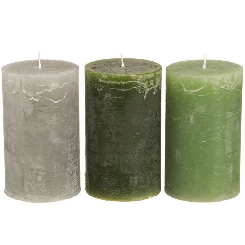 Floristik24 Velas pilar sólidas 3 cores verde 60×100mm 12 un