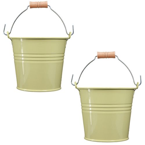 Itens Balde de metal para vaso de flores verde amarelo 20x17,5x16cm 2 unidades