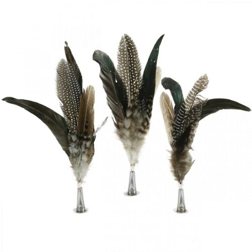 Pluma em metal primavera decoração de primavera penas reais 25 cm 5 peças