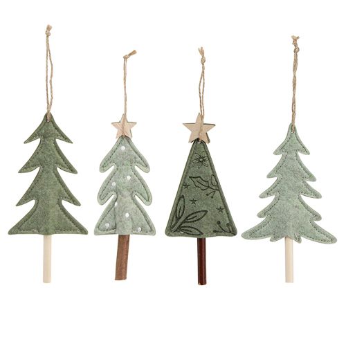 Árvores de Natal de feltro para pendurar decorações de árvores de Natal verdes 18 cm 8 unidades