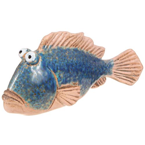 Decoração de peixe cerâmica azul natural decoração de verão 22×7×11cm