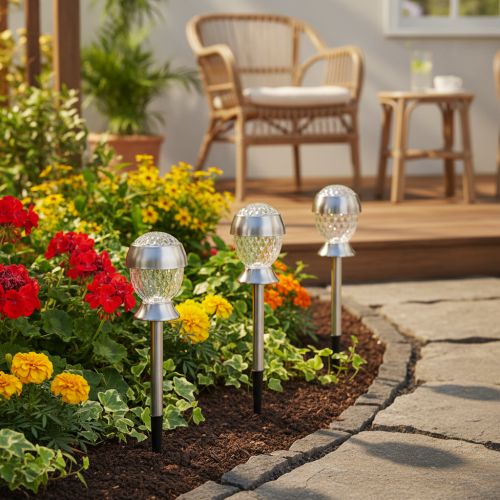 Itens Luminárias solares de jardim, globos de luz com estaca para fixação no solo, 36 cm, conjunto com 4 peças