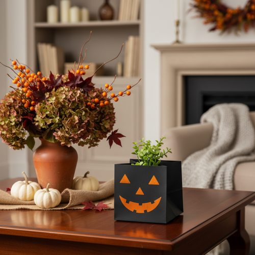 Itens Vaso de papel em formato de abóbora para decoração de Halloween, 10 cm, 6 peças