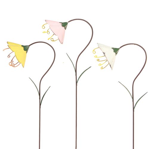 Estaca de Jardim Flor Metal Flores Amarelo Rosa Branco 49cm 3 un