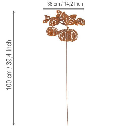 Itens Estaca de jardim com motivo de abóbora, decoração em metal, acabamento enferrujado, 100 cm