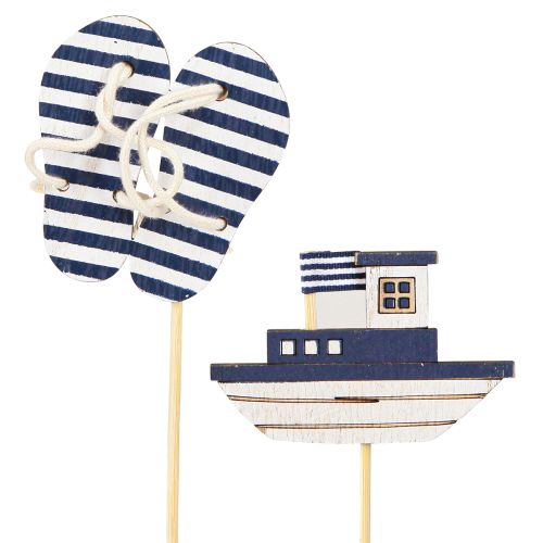 Chinelos Madeira Marítima Barco Barco Azul Branco 8cm 12 un