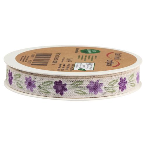 Itens Fita para presente flores fita de algodão roxo branco 15mm 20m