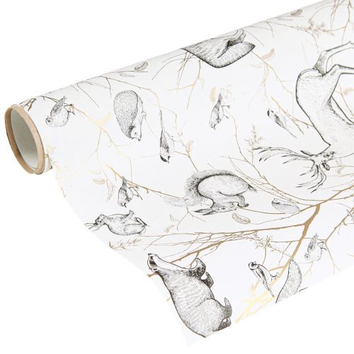 Floristik24 Papel de embrulho animais branco cinza dourado outono inverno 200cm