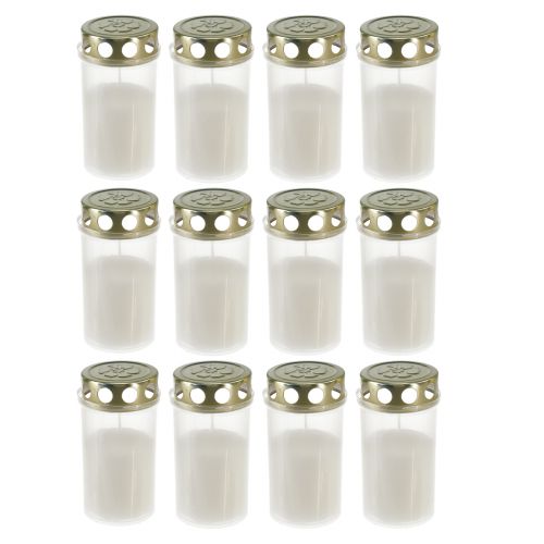 Itens Velas graves em ouro branco Ø5,5cm Alt.11,5cm 24 horas 12 unid.