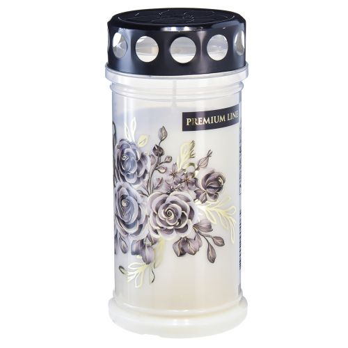 Itens Velas graves velas com motivo branco flores Ø7,5cm Alt.16,5cm 3 unidades