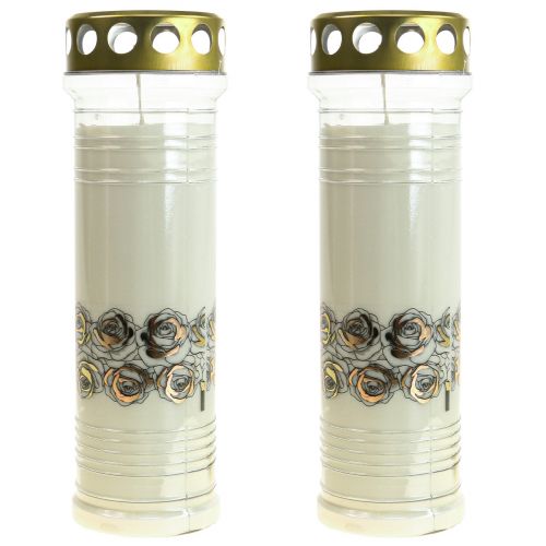 Floristik24 Velas graves rosas brancas luz de luto Ø7cm Alt.23,5cm 100h 2 unidades