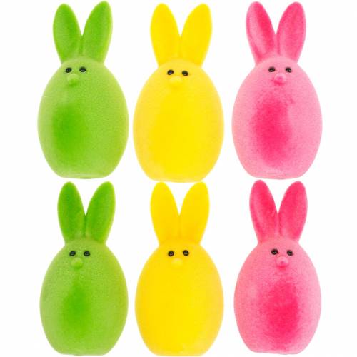 Itens Mistura de ovos de Páscoa com orelhas, ovos de coelhinho flocados, decorações de Páscoa coloridas 6 unidades