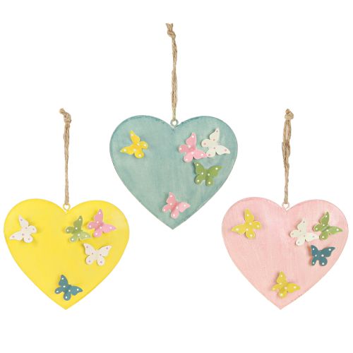 Itens Pingentes decorativos em forma de coração com borboletas para decoração de primavera, 10,5 cm, conjunto de 3 peças