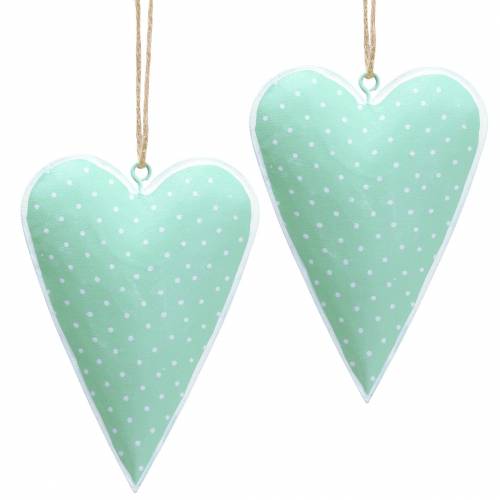 Cabide coração metal verde pontilhado branco A11cm 6uds