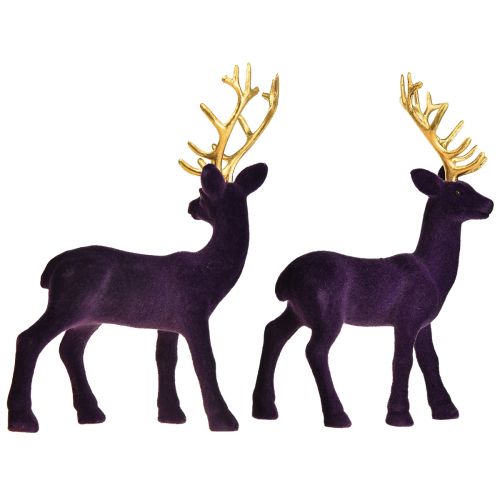 Itens Deer Deco Reindeer Violet Gold Bezerro Flocado 20 cm Conjunto de 2