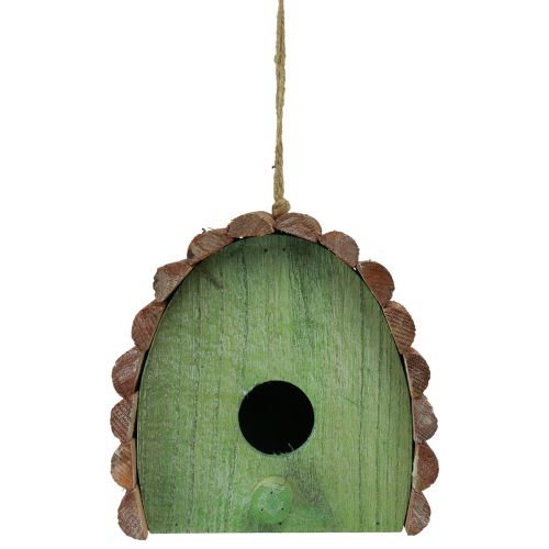Itens Casa de passarinho decorativa suspensa com telhado redondo madeira verde marrom 16,5×10×17cm