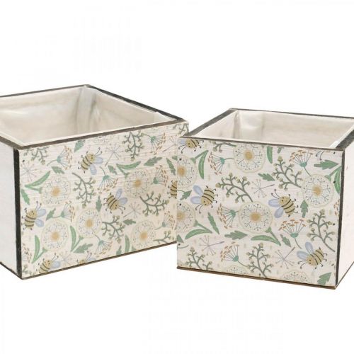 Itens Caixas para plantar, decoração de madeira, caixa decorativa com abelhas, decoração de primavera, shabby chic L15/12cm H10cm conjunto de 2