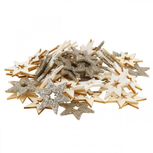 Itens Estrela de madeira espalhada natural, brilho, branco 4cm sortido 72 unidades