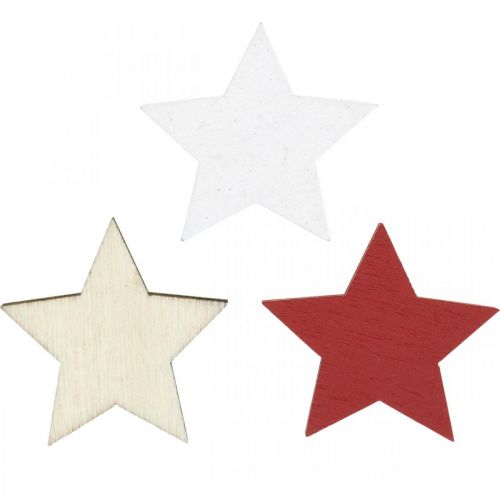 Floristik24 Decoração dispersa estrelas de madeira natural, vermelho, branco 3 cm mix 72 unidades