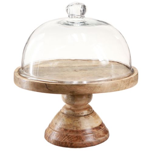 Floristik24 Prato de madeira com cúpula de vidro cúpula de queijo decorativa Ø27cm Alt.31cm