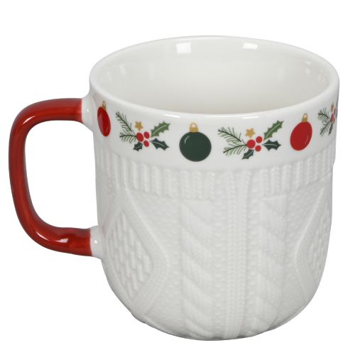 Copo de Natal em cerâmica com padrão de malha e decoração festiva 9cm - vermelho-branco 2 unidades