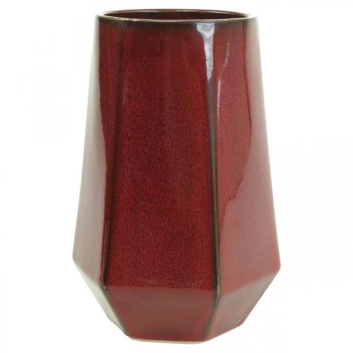 Itens Vaso de Cerâmica Vaso de Flores Vermelho Hexagonal Ø14,5cm A21,5cm