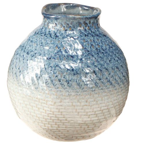 Vaso de cerâmica vidrado azul branco trançado Alt.18,5cm