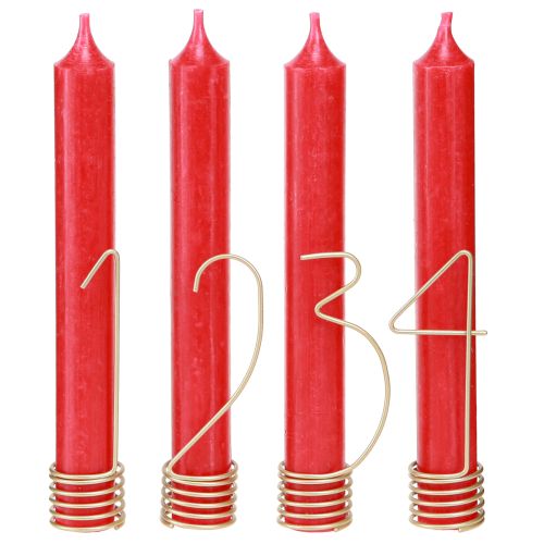 Itens Conjunto de 4 velas decorativas do Advento com números de 1 a 4 em metal dourado fosco, 10 cm de altura.