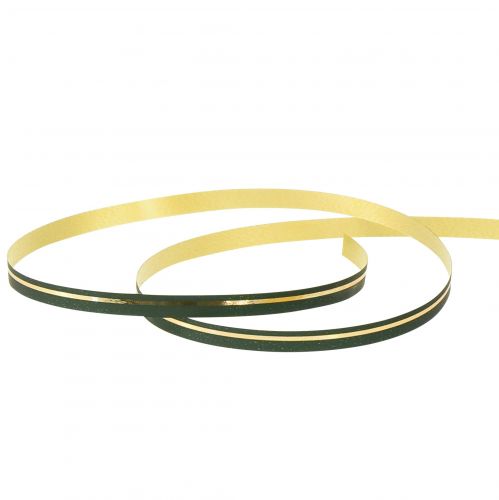 Itens Fita ondulada para presente verde com listras douradas 10mm 250m