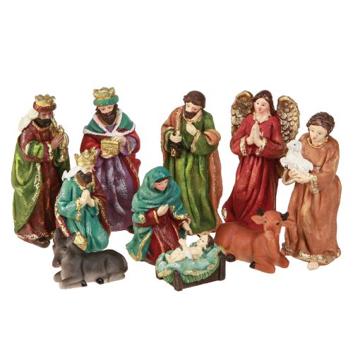 Conjunto de figuras de presépio em poliresina pintada à mão 5,5-12 cm 10 unidades