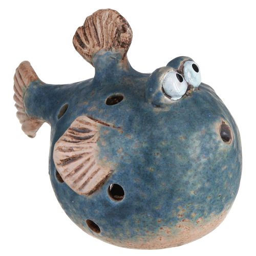 Peixe soprador para peixe decorativo de cerâmica tealight azul 15 cm 2 unidades