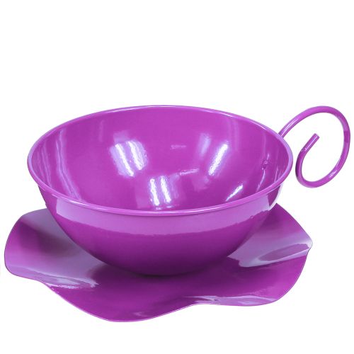 Xícara decorativa de metal Ø16cm Alt.9cm com pires roxo 2 unidades