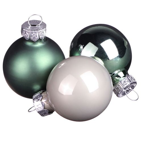 Floristik24 Mini bolas de Natal vidro verde madrepérola cinza Ø3cm 22 un