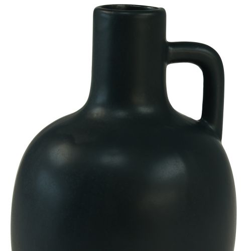 Itens Mini vaso de cerâmica preto fosco com alça Ø9cm Alt.14,5cm