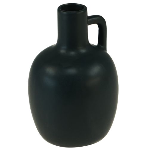 Itens Mini vaso de cerâmica preto fosco com alça Ø9cm Alt.14,5cm