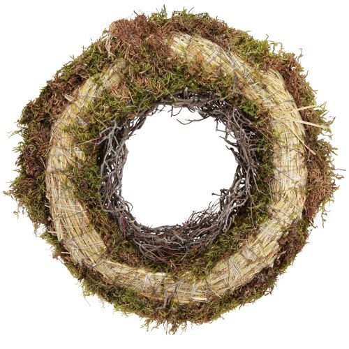 Itens Coroa de musgo guirlanda decorativa verde musgo com erva-rato natural Ø30cm